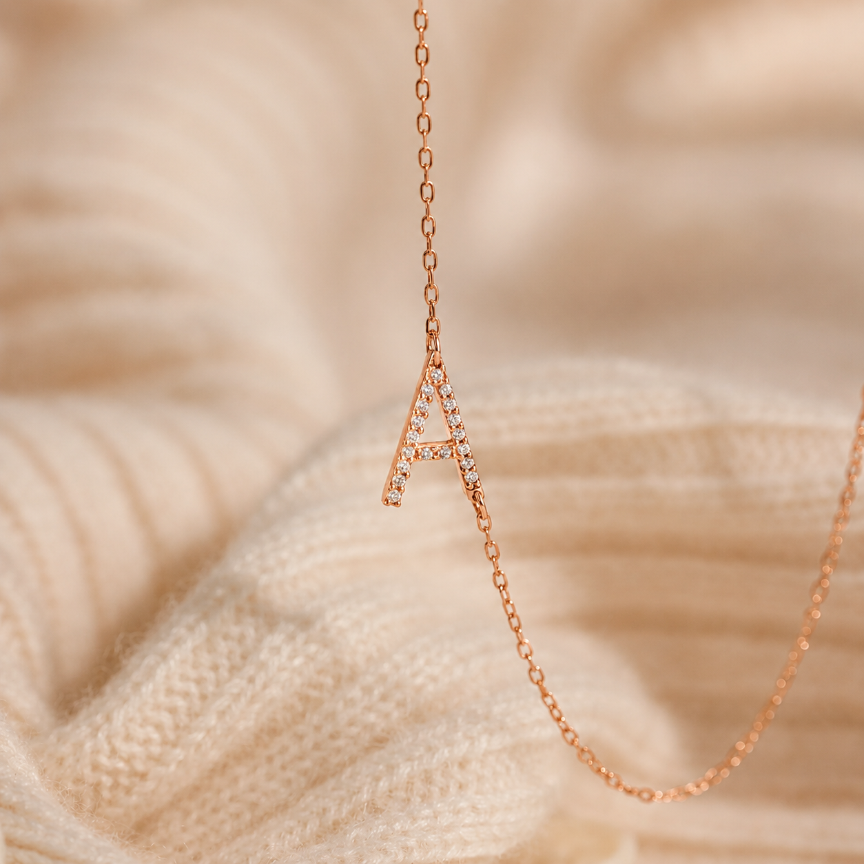 Mini Pave Sideways Initial Necklace