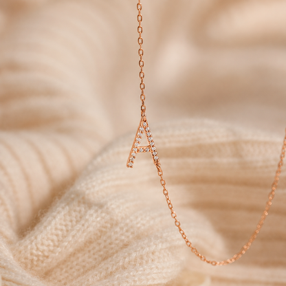 Mini Pave Sideways Initial Necklace