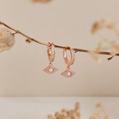 Aleah Opal Evil Eye Dangle Hoop Earrings