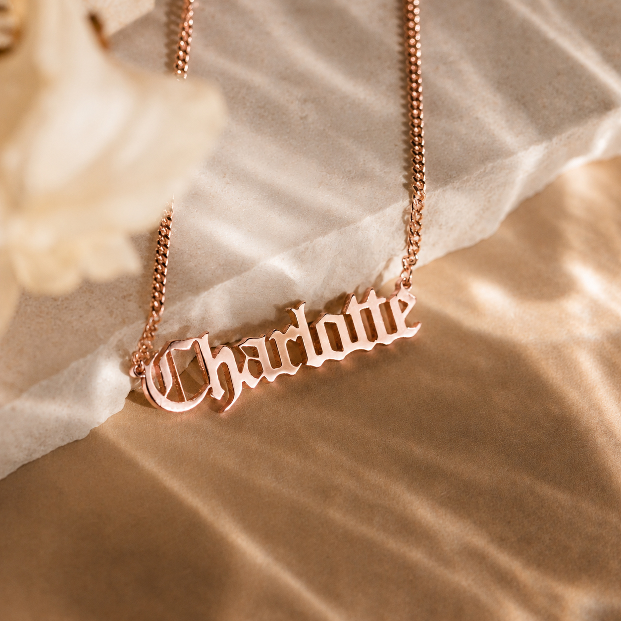 Old English Name Necklace in Curb Chain