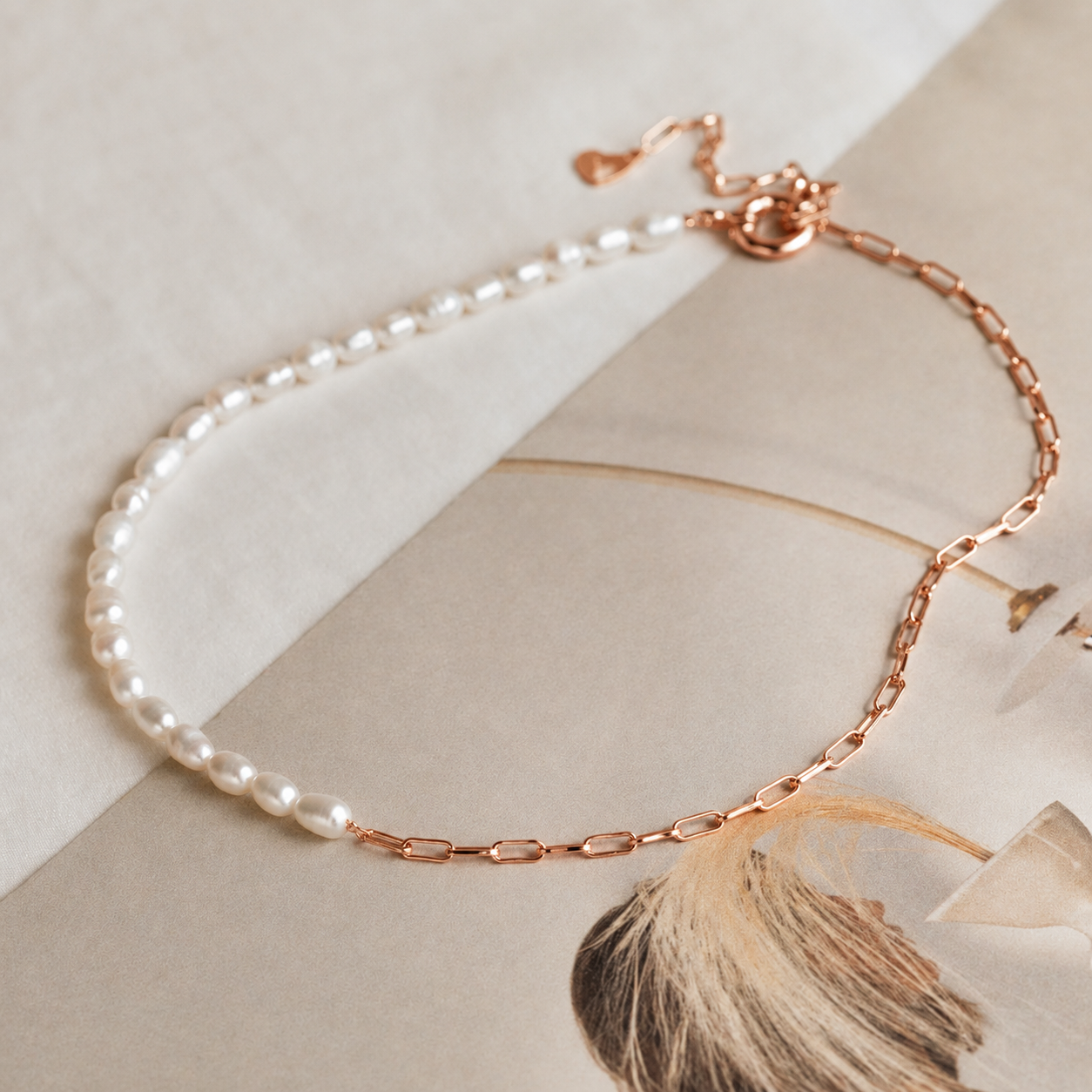 Pearl & Paperclip Chain Necklace