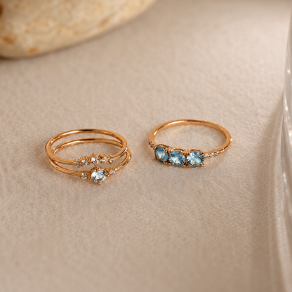 Tranquil Aquamarine Stacking Ring Set: Embrace Ocean-Inspired Serenity