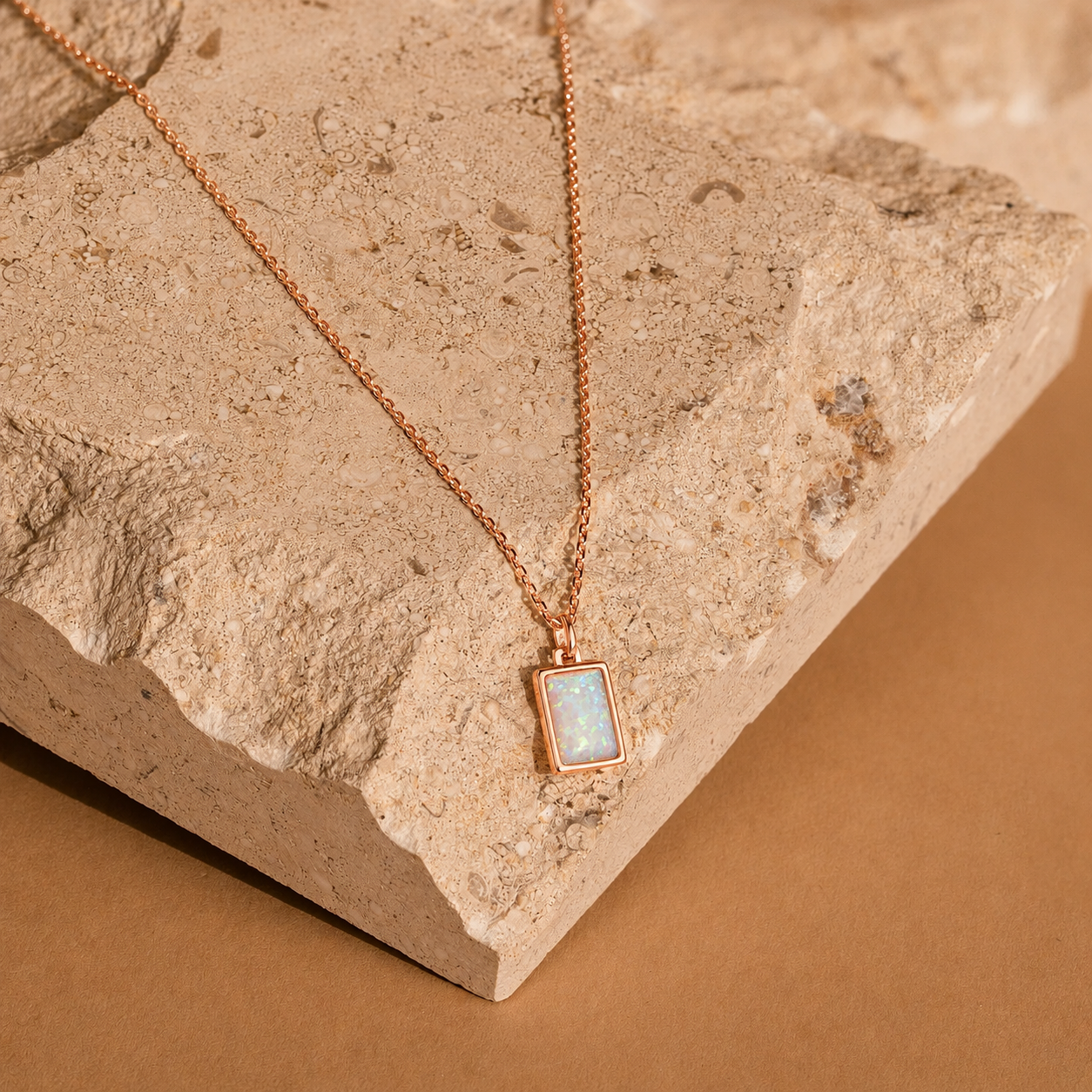White Opal Rectangle Necklace
