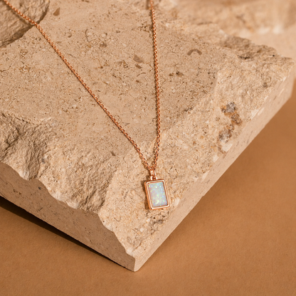 White Opal Rectangle Necklace