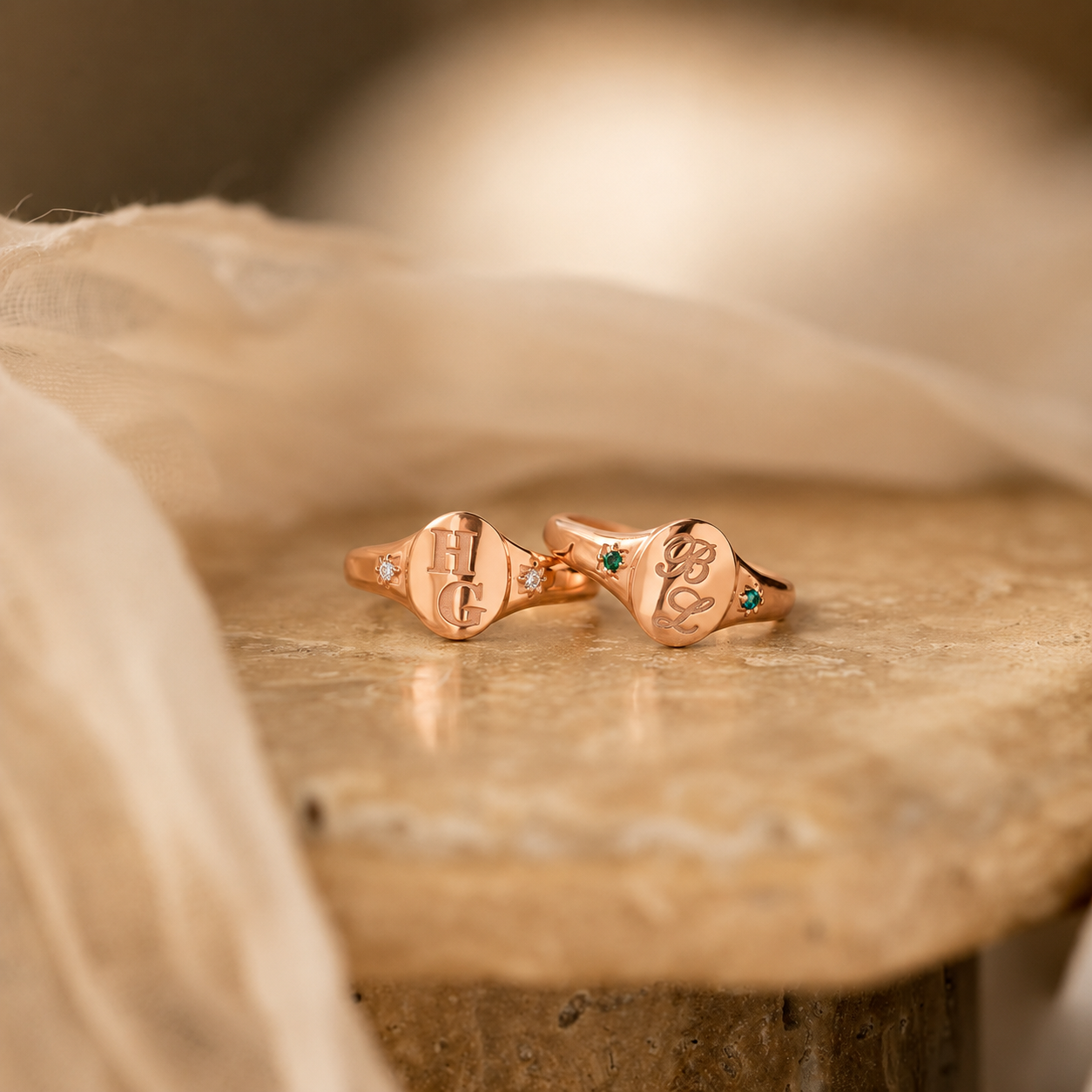 Initial Birthstone Signet Ring