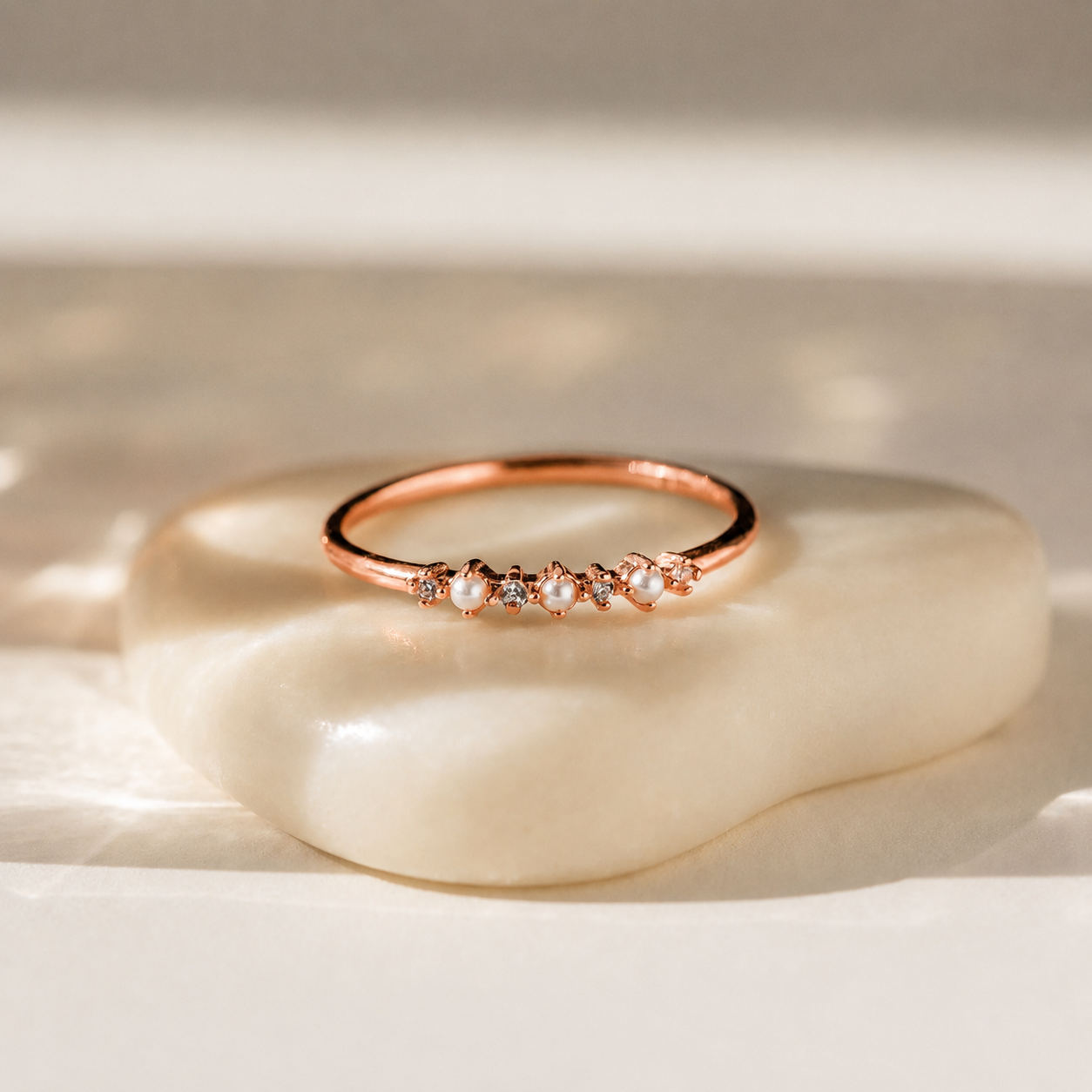 Gold Pearl Diamond Stacking Ring
