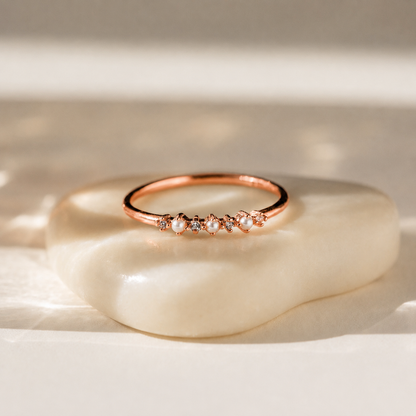 Gold Pearl Diamond Stacking Ring