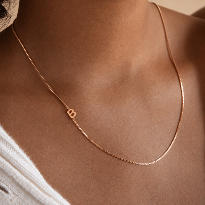 Sideways Initial Necklace In Box Chain