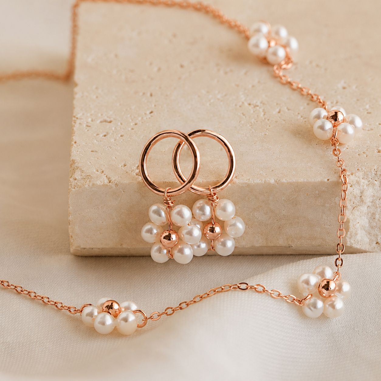 Flower Pearl Station Necklace