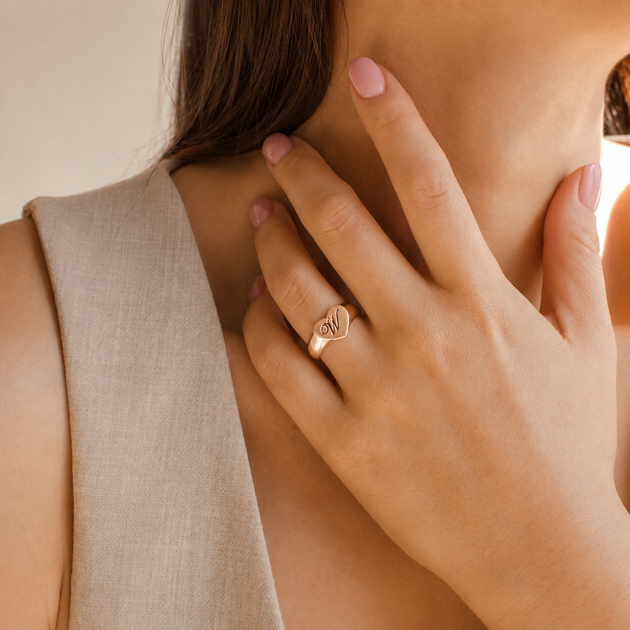 Traditional Initial Heart Signet Ring