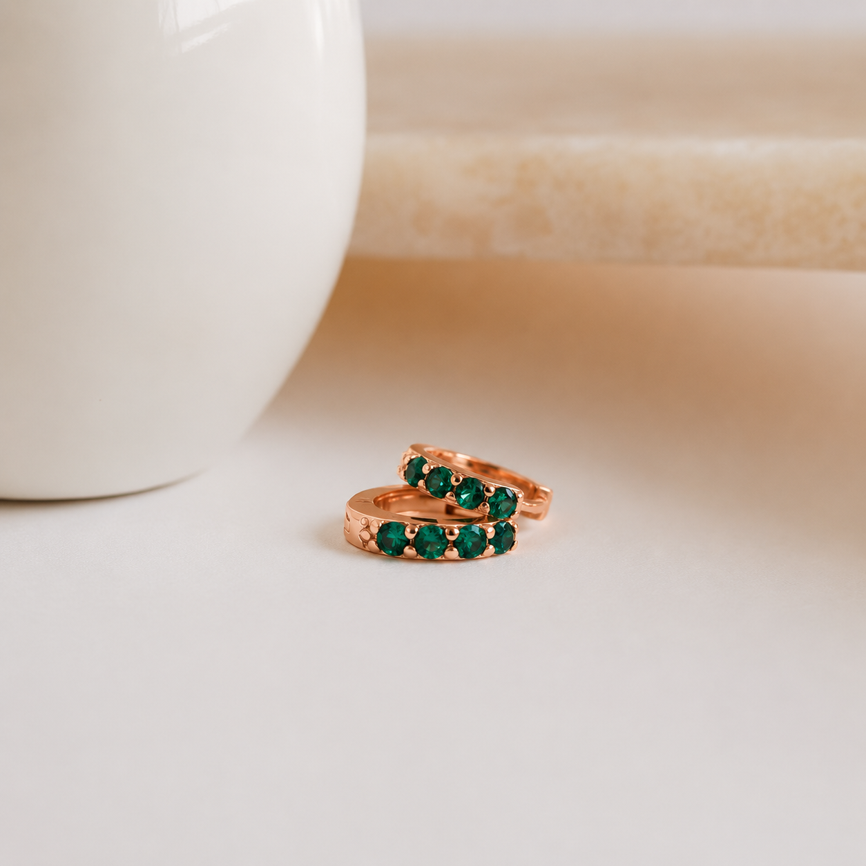 Emerald Huggie Hoops