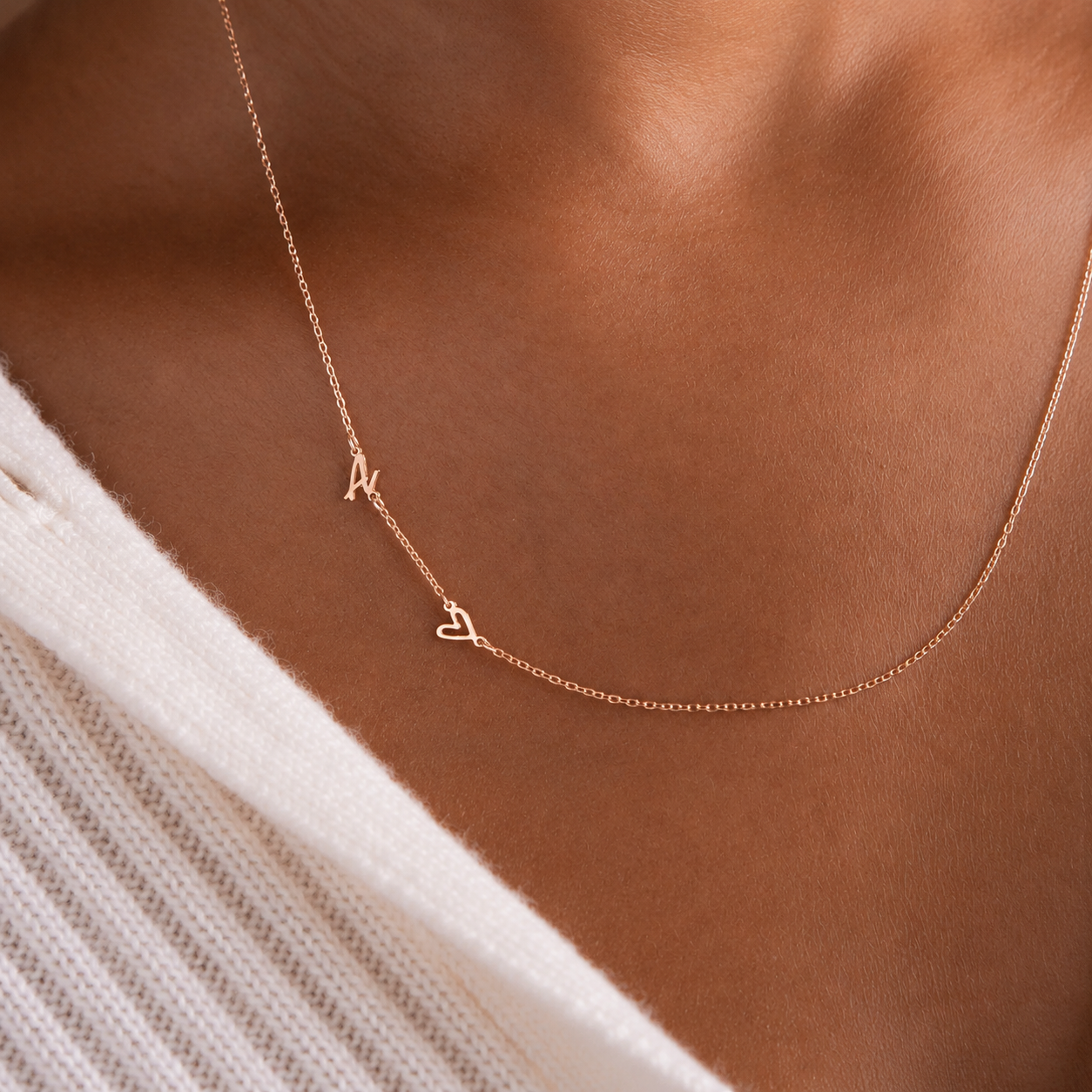 Sideways Initial Heart Necklace