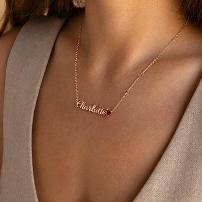 Mellow Name Heart Birthstone Necklace