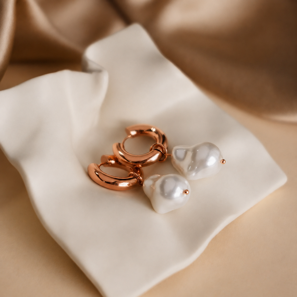 Baroque Pearl Drop Hoop Earrings