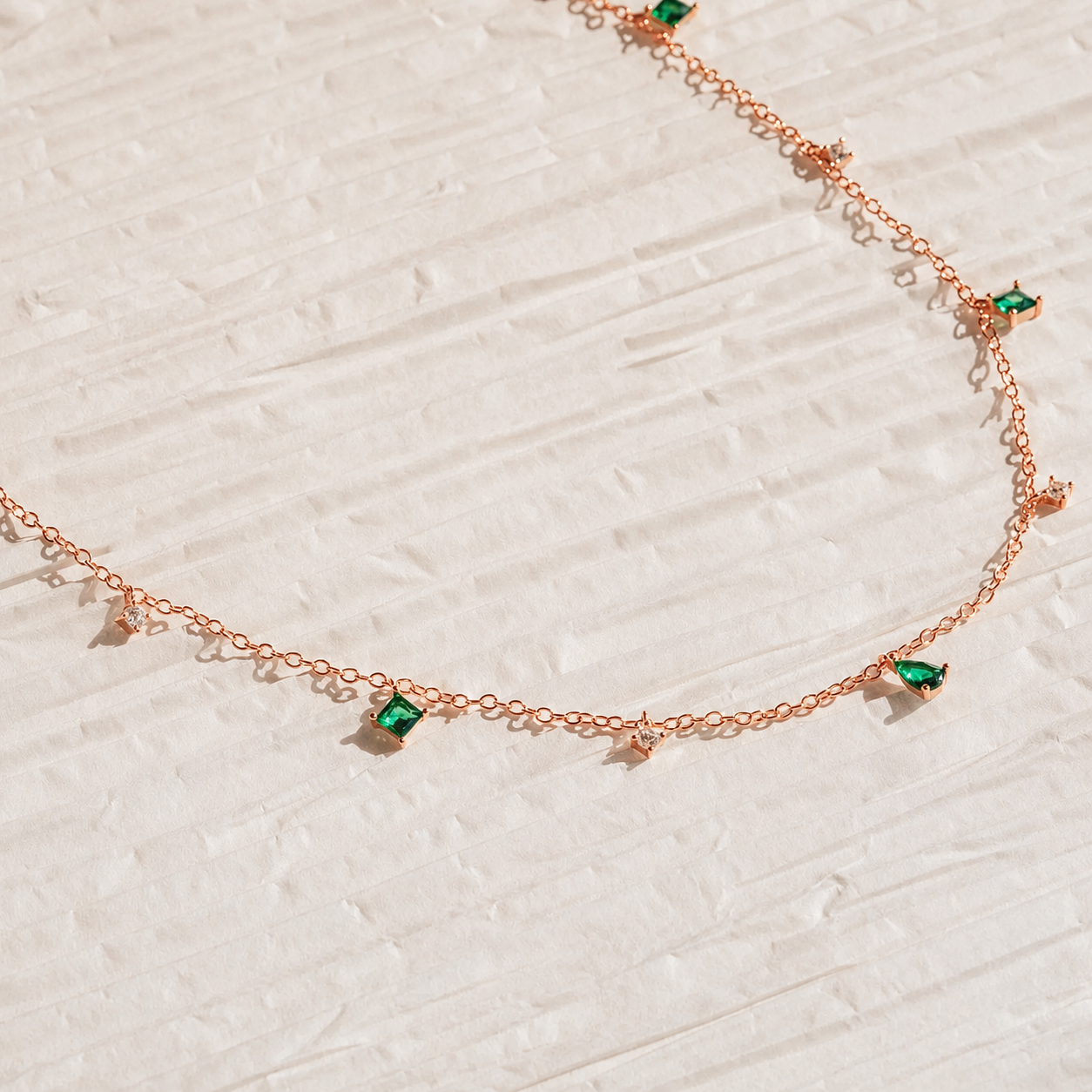 Emerald Diamond Station Necklace
