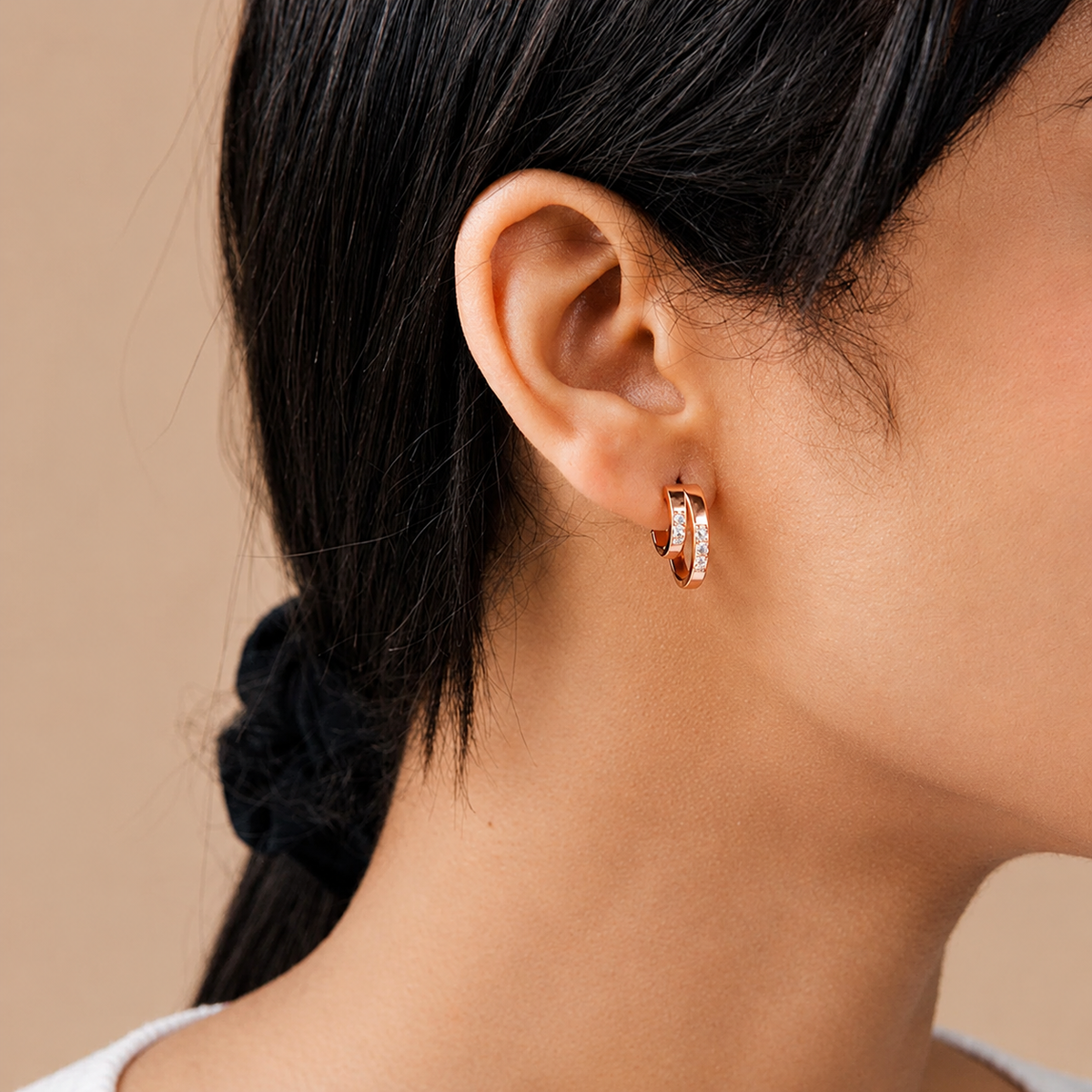 Timeless Laura Duo Hoop Earrings with shimmering pavé accents.