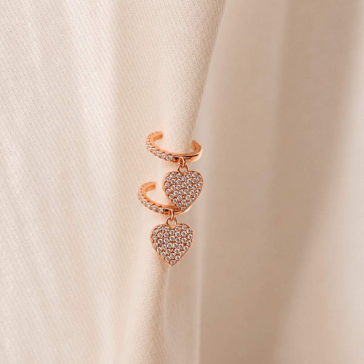 Pave Heart Ear Cuffs