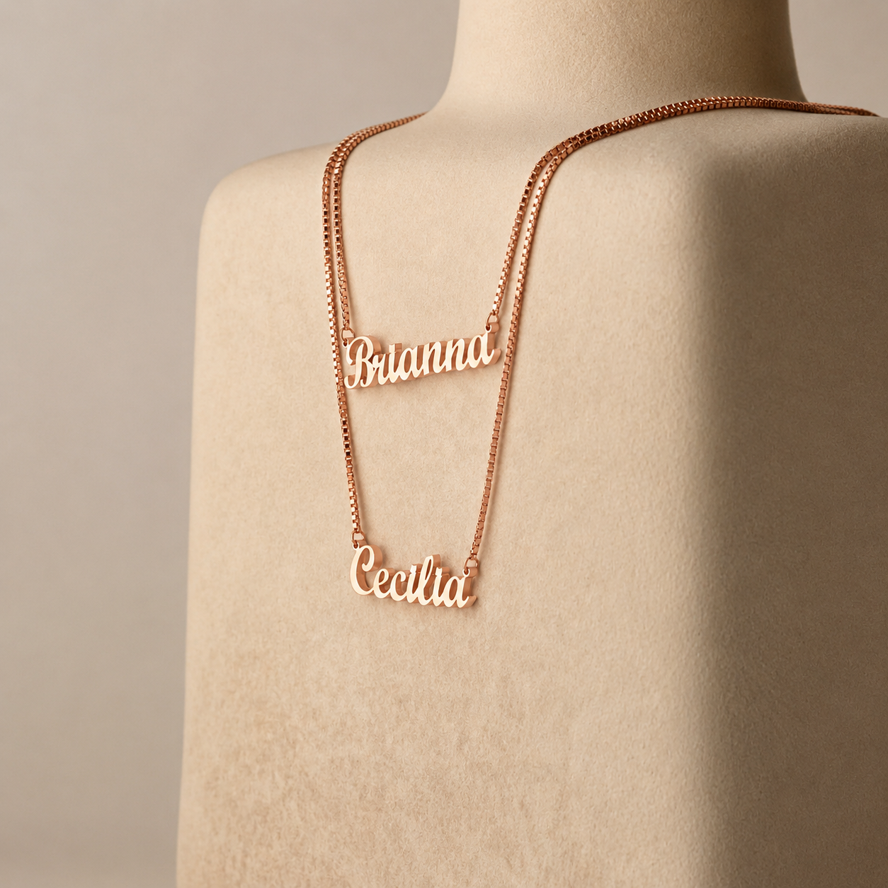 London Double Name Necklace in Box Chain