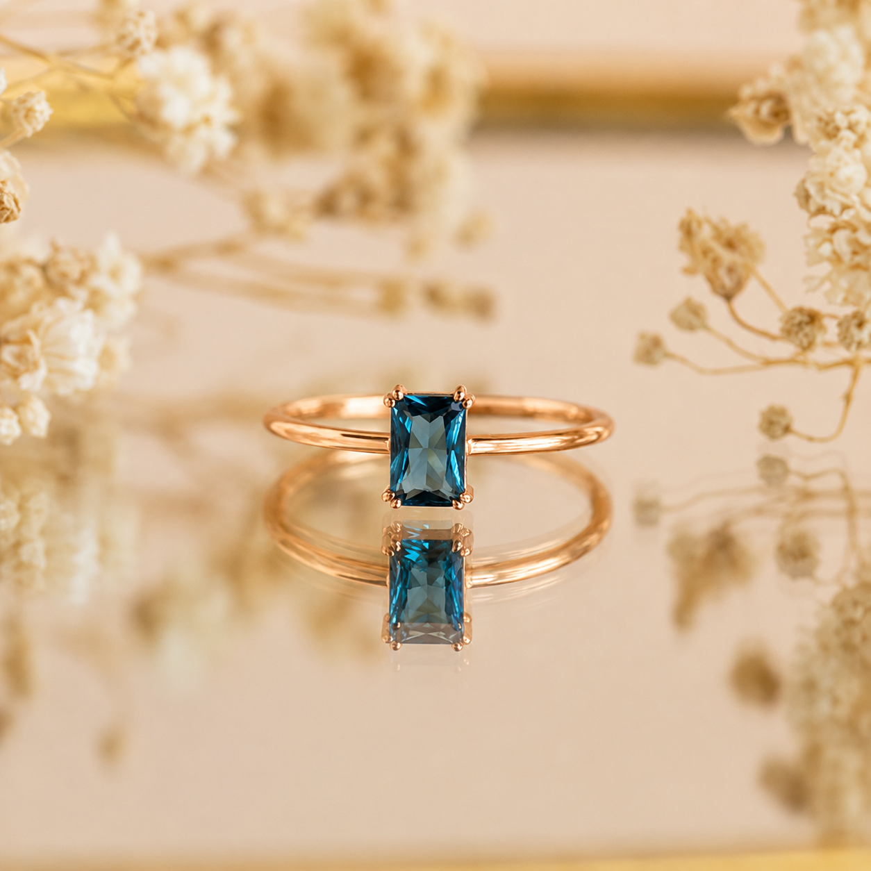 Blue Topaz Emerald Ring