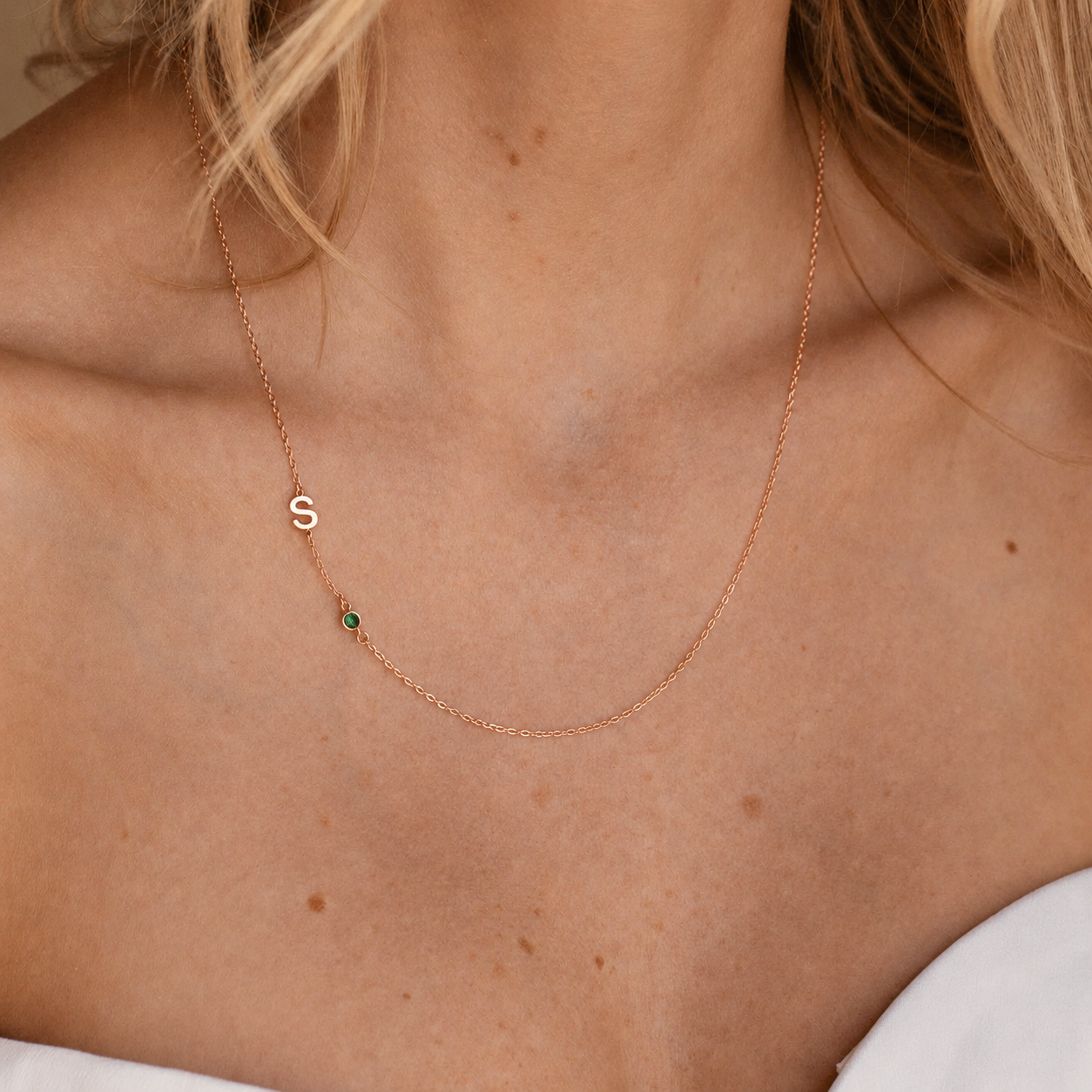 Sideways Initial Birthstone Necklace