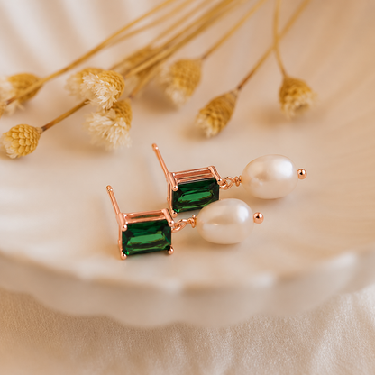 Emerald Pearl Drop Earrings