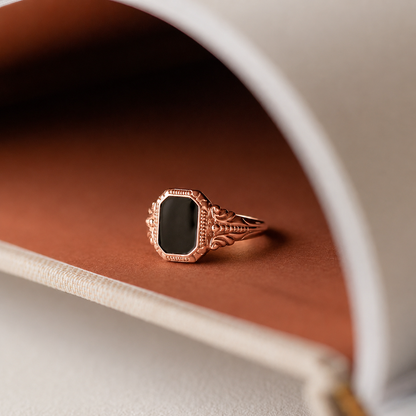 Vintage-Inspired Black Enamel Signet Ring