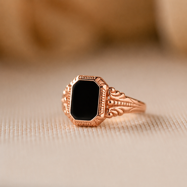 Vintage-Inspired Black Enamel Signet Ring