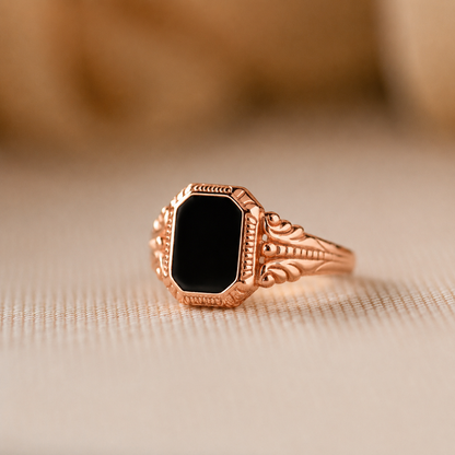 Vintage-Inspired Black Enamel Signet Ring