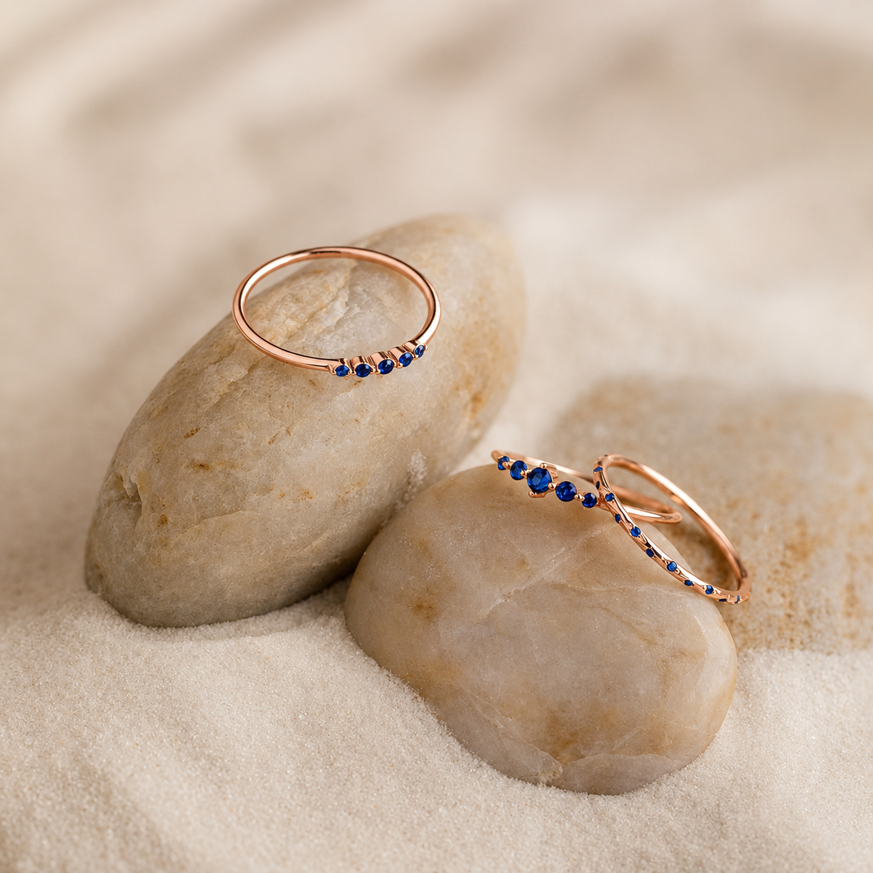 Sapphire Stacking Ring Set: Ocean-Inspired Elegance