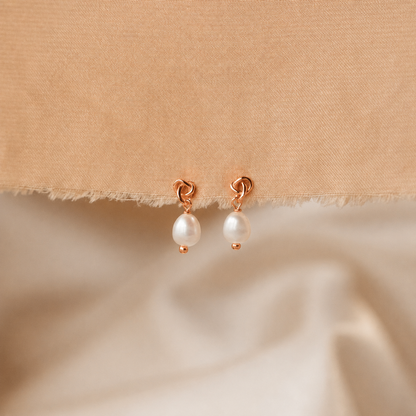 Dainty Knot Pearl Earrings