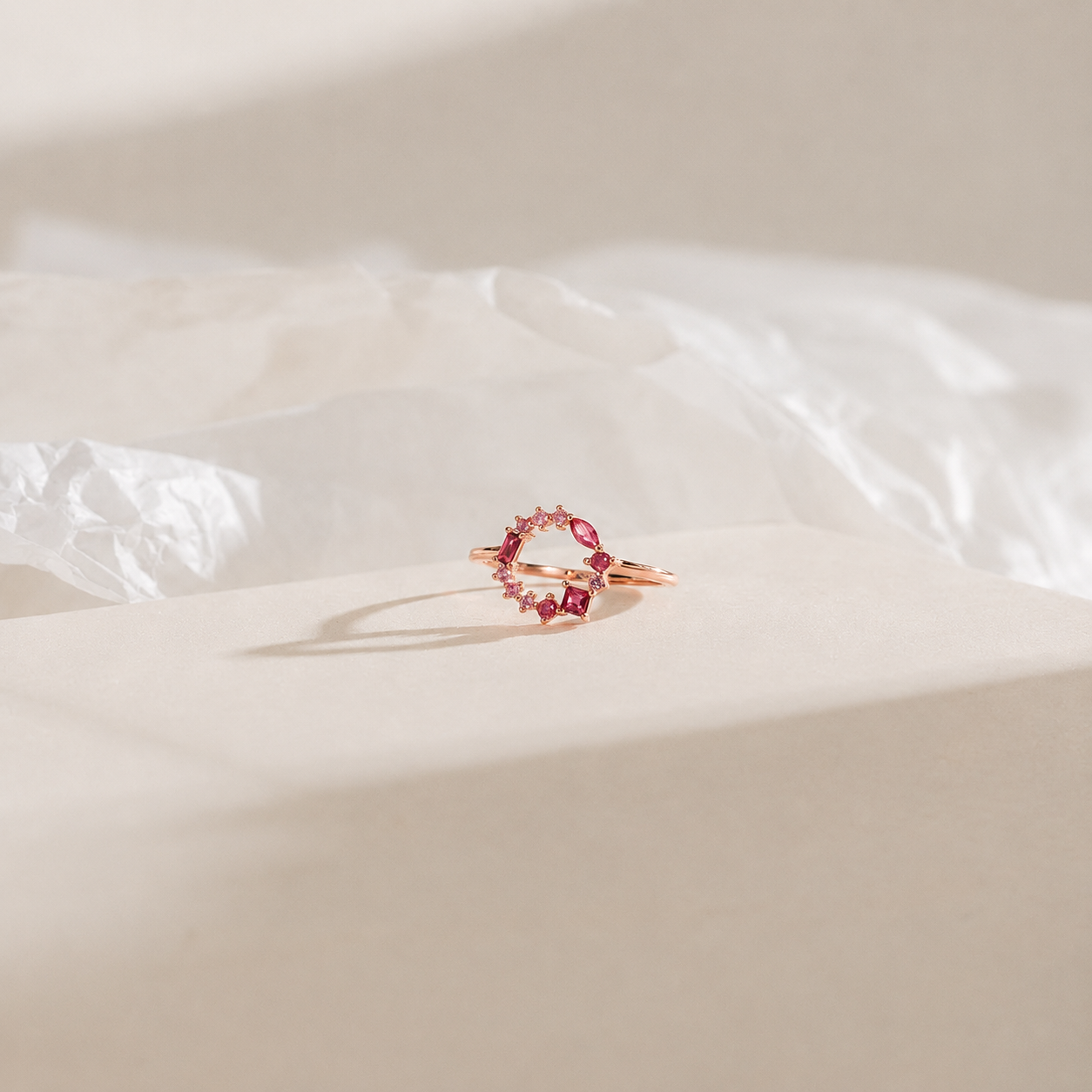 Empress Ruby Gemstone Cluster Circle Ring: Radiant Feminine Power