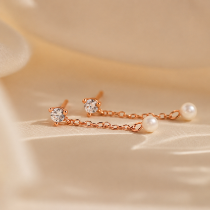 Diamond Pearl Drop Earrings