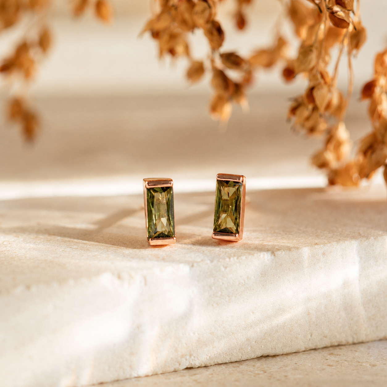 Baguette Birthstone Stud Earrings