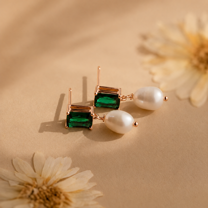 Emerald Pearl Drop Earrings