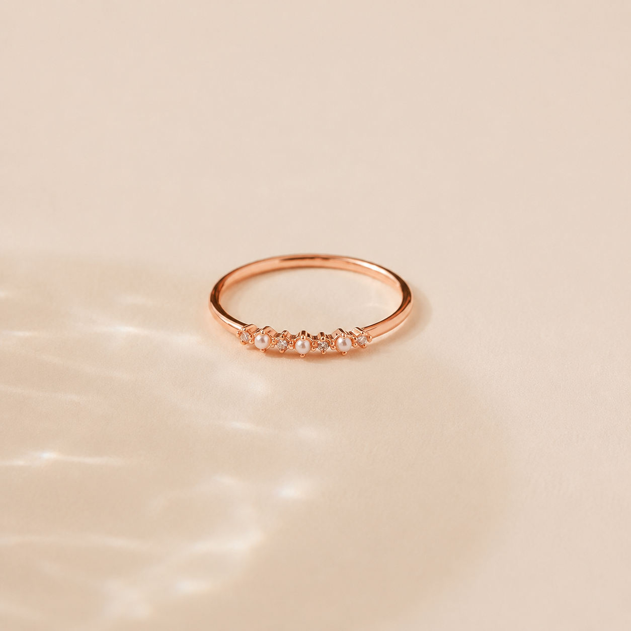 Gold Pearl Diamond Stacking Ring