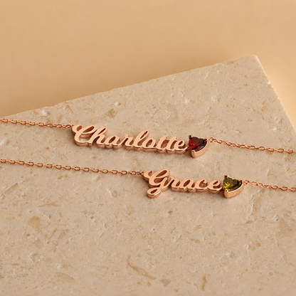 Mellow Name Heart Birthstone Necklace