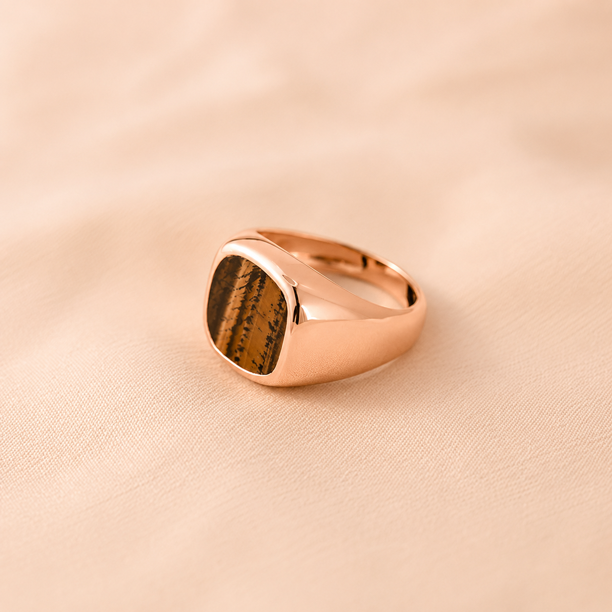 Men's Tigers Eye Signet Ring: Sterling Silver or 18K Gold with Faux Tiger's Eye Stone