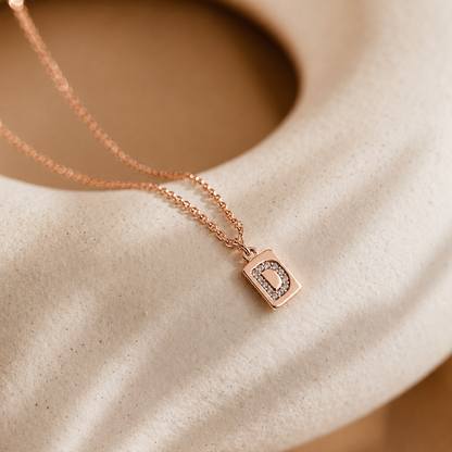 Mini Pave Initial Tag Necklace