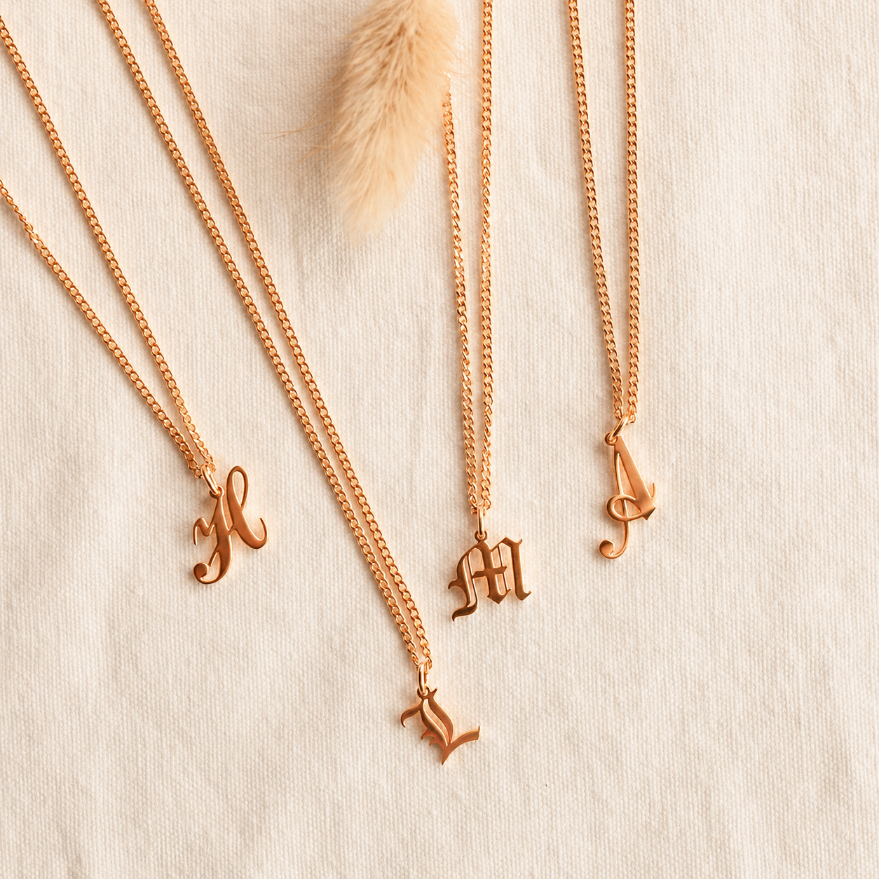 Old English Initial Necklace with Curb Chain