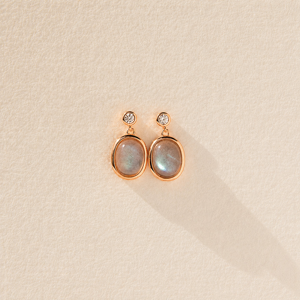 Moonstone Drop Earrings with Diamond Stud
