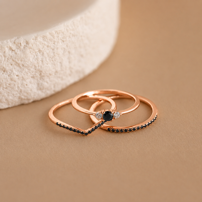 Set of 3 Black Diamond Rings Collection