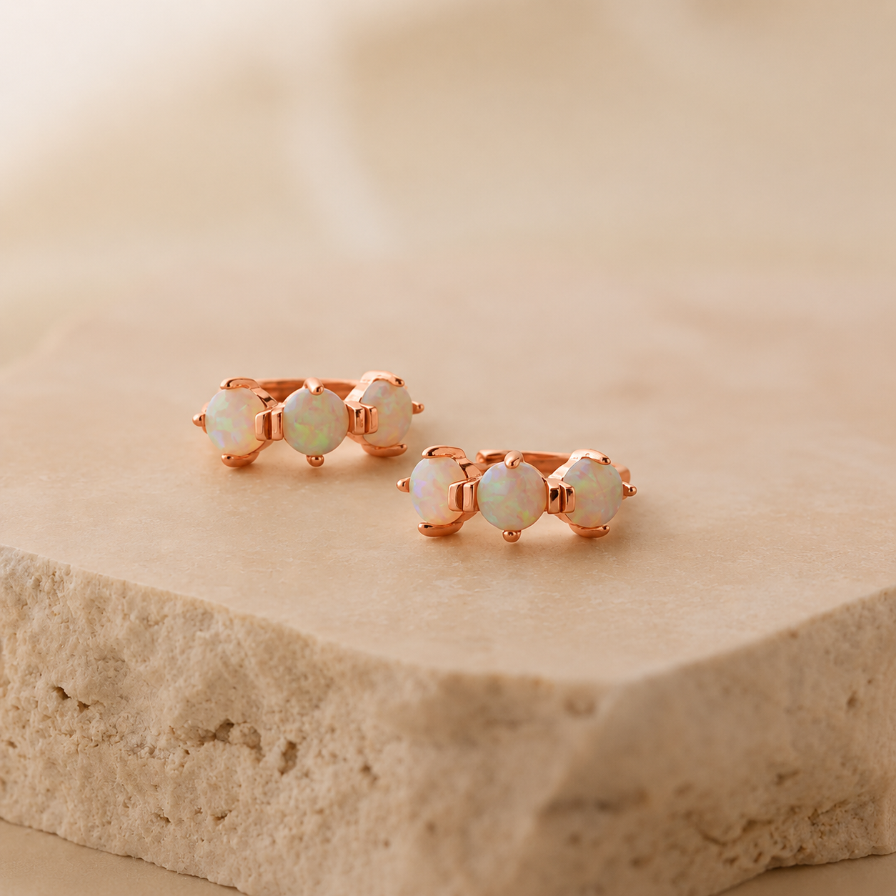Triple Opal Birthstone Huggies
