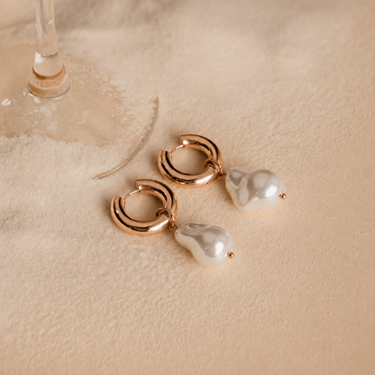 Baroque Pearl Drop Hoop Earrings