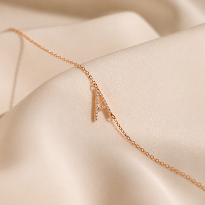 Mini Pave Sideways Initial Necklace