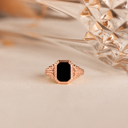 Vintage-Inspired Black Enamel Signet Ring