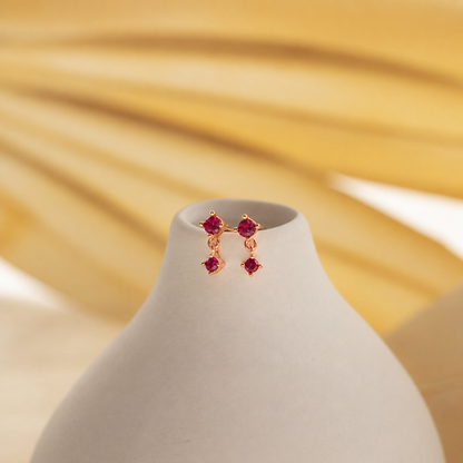 Ruby Birthstone Drop Studs