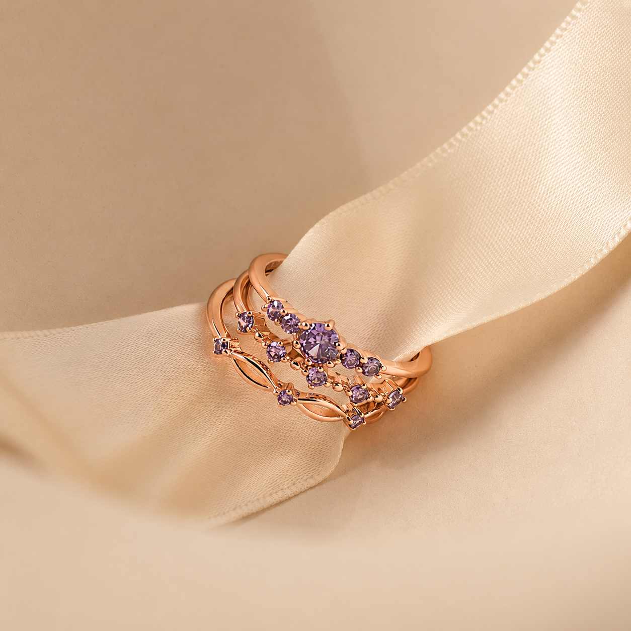 Amethyst Stacking Ring Set