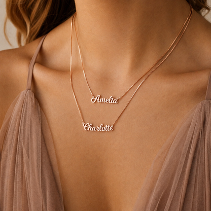 Mellow Double Name Necklace in Box Chain