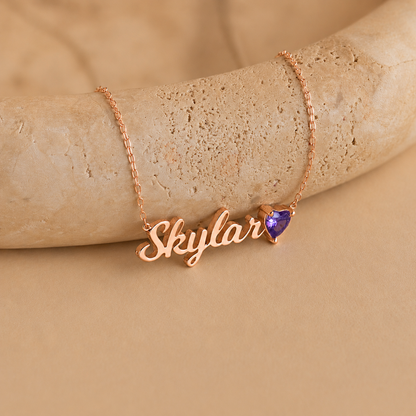 Mellow Name Heart Birthstone Necklace