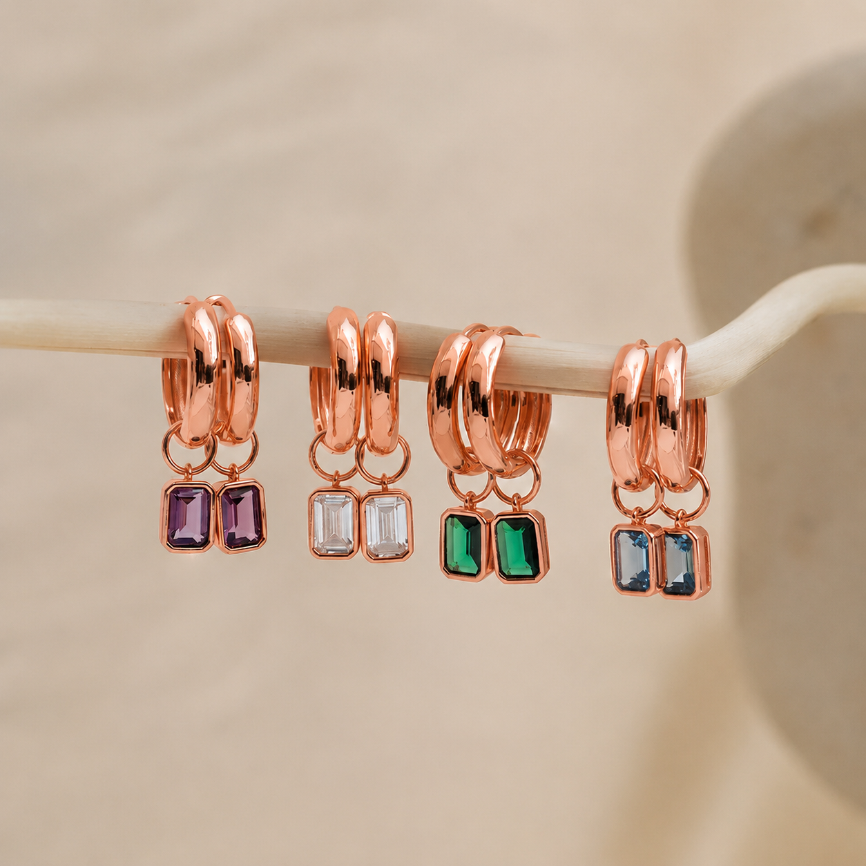 Dangling Gemstone Hoops